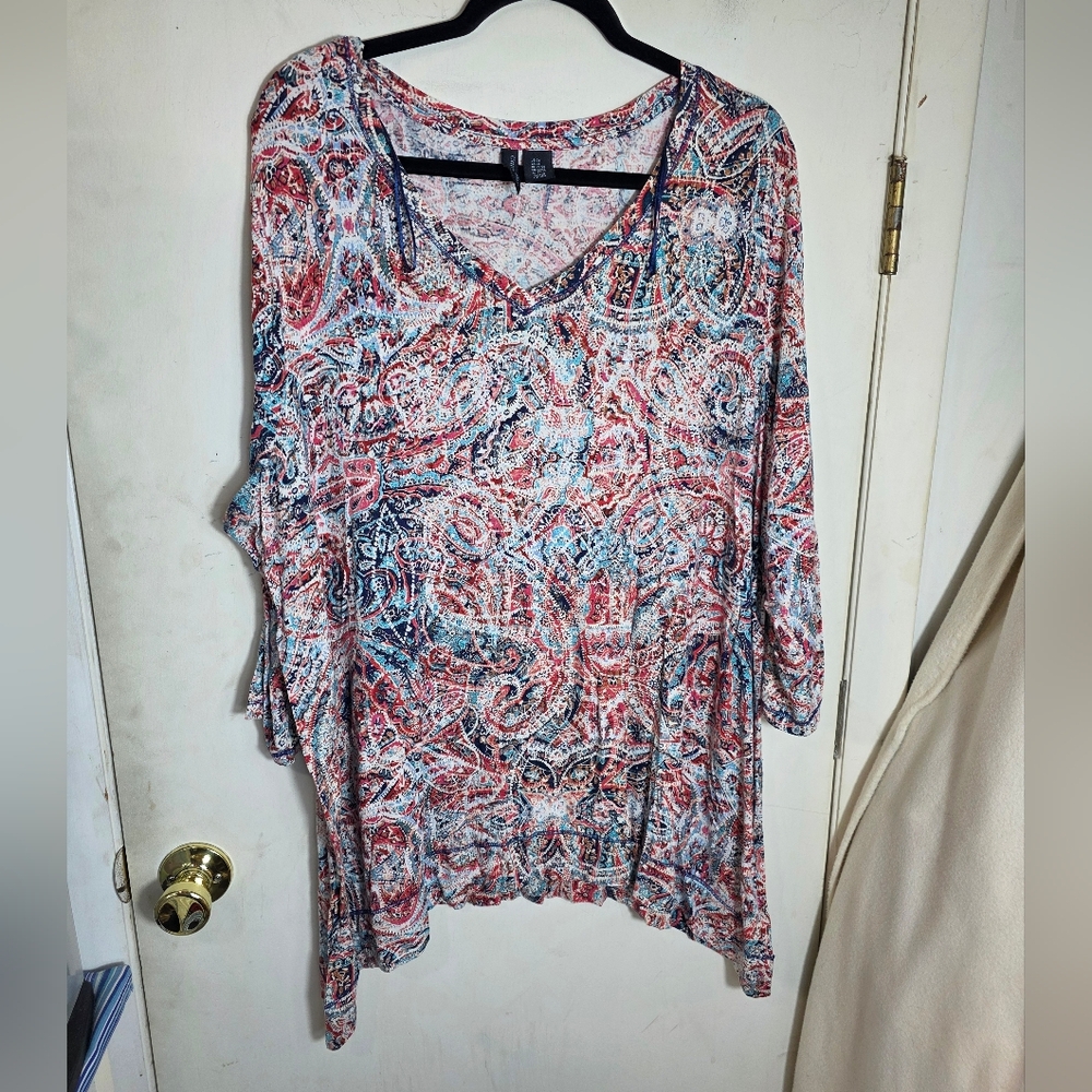 Cynthia Rowley V-Neck Tunic Multicolor Long Sleeve Plus Size 3X